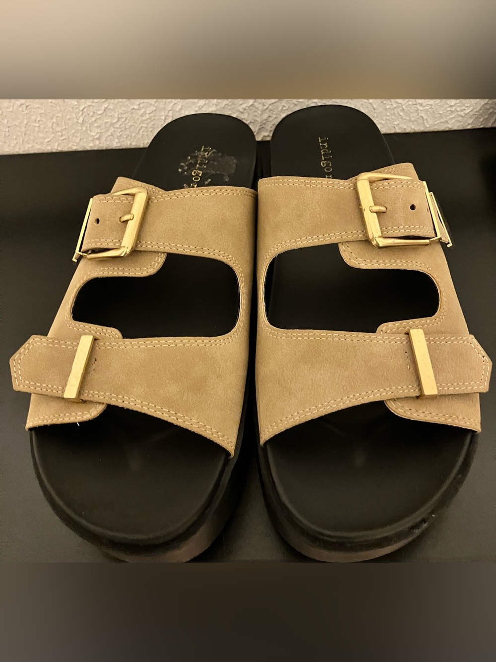 Indigo Rd Tan Buckle Slide Sandals - Picture 3 of 7